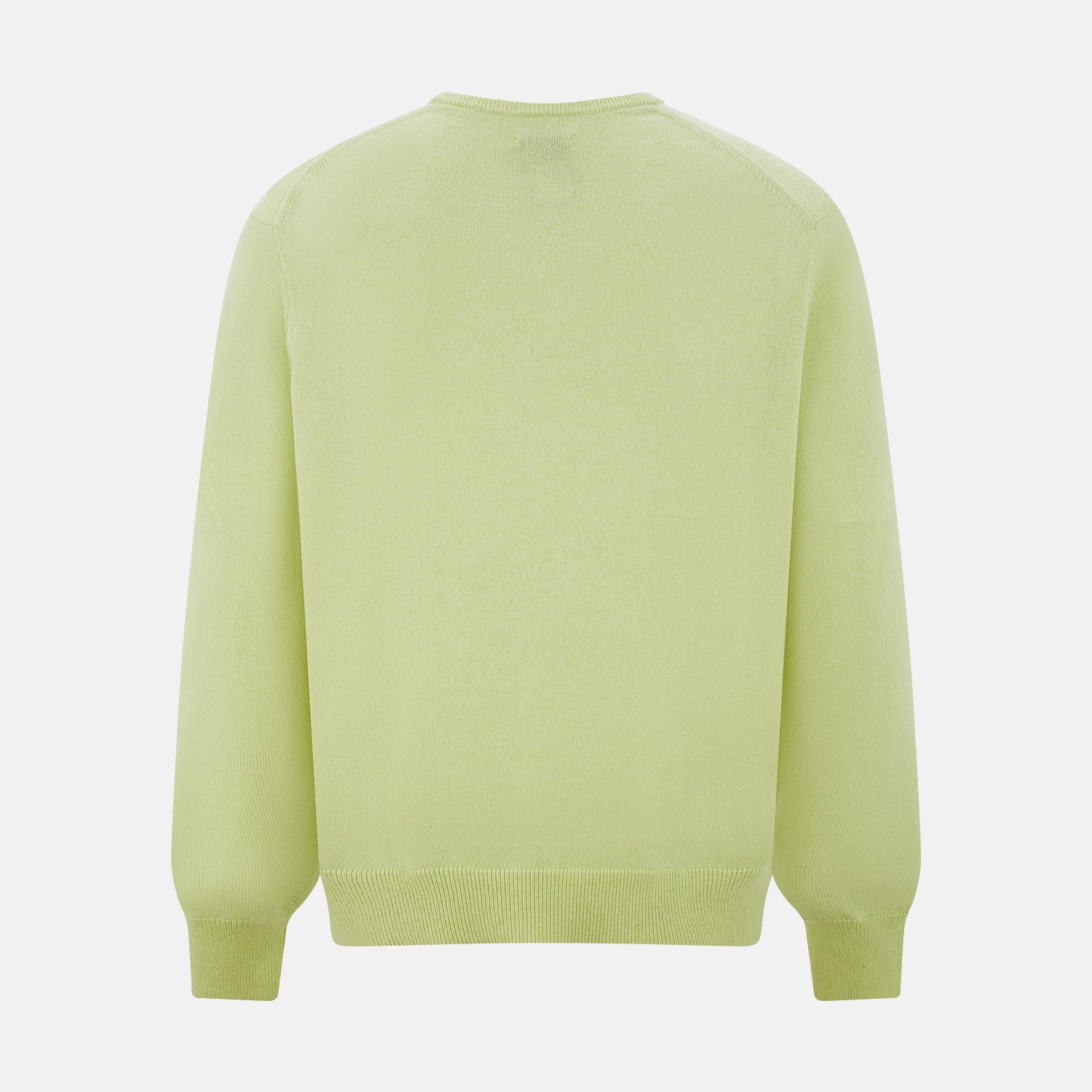 View 3 of product The Turnbull & Asser Pistachio Cashmere V-neck Jumper features long sleeves, ribbed cuffs and hem. Shown in light green against a white background, it's a classic addition to any knitwear collection.
