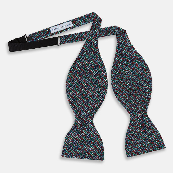 Forest Green and Red Weave Patterned Silk Bow Tie Image 2