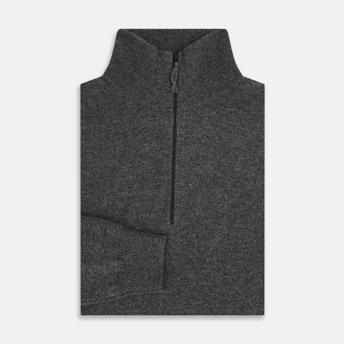 Charcoal Grey Melange Half-Zip Cashmere Jumper Image 3