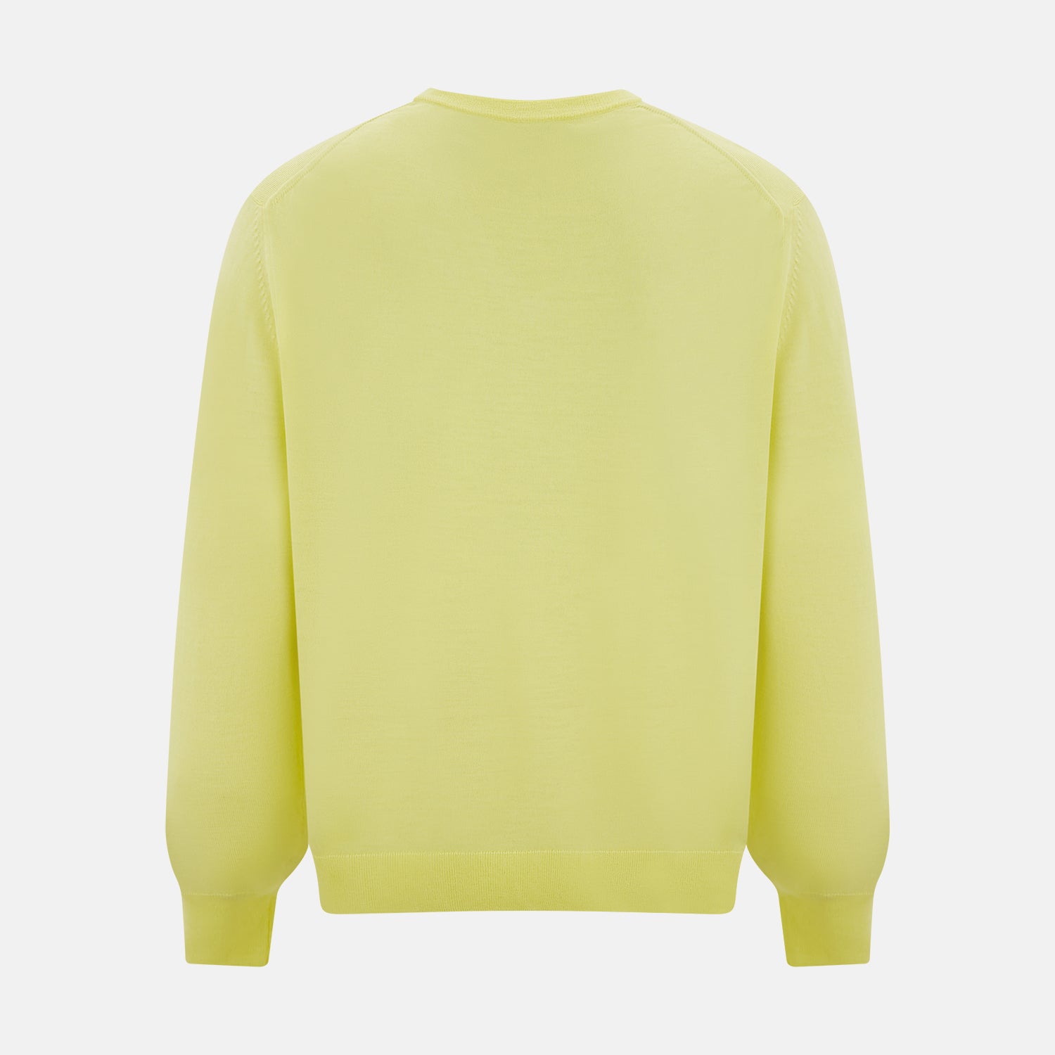 View 3 of product The Turnbull & Asser Bright Yellow Cashmere V-neck Jumper, a plain long-sleeved knitwear sweater, is showcased against a white background.