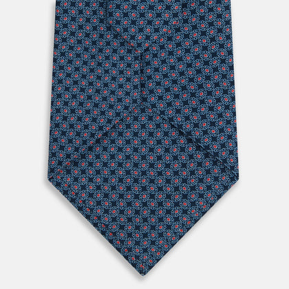 Navy and Red Rosette Silk Tie Image 2