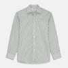 View 1 of product The Turnbull & Asser Green Stripe Weekend Fit Shirt features a derby collar, 1-button cuffs, and relaxed fit, perfect for smart-casual style, shown laid flat on a white background.