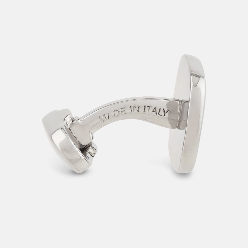 The Brushed Silver Rounded Square Cufflinks by Turnbull & Asser, shown on a plain white background, are a timeless addition to men's accessories.