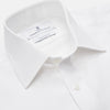 View 4 of product The Turnbull & Asser White Cotton Voile Regular Fit Mayfair Shirt features long sleeves, a pointed collar, button-down front, and buttoned cuffs, displayed flat against a plain white background.