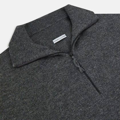 Charcoal Grey Melange Half-Zip Cashmere Jumper Image 1