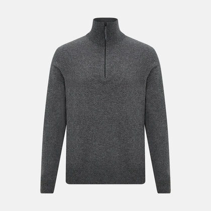 Charcoal Grey Melange Half-Zip Cashmere Jumper