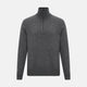 The Turnbull & Asser Charcoal Grey Melange Half-Zip Cashmere Jumper features a high collar, quarter-zip design, and long sleeves, shown against a plain white background.