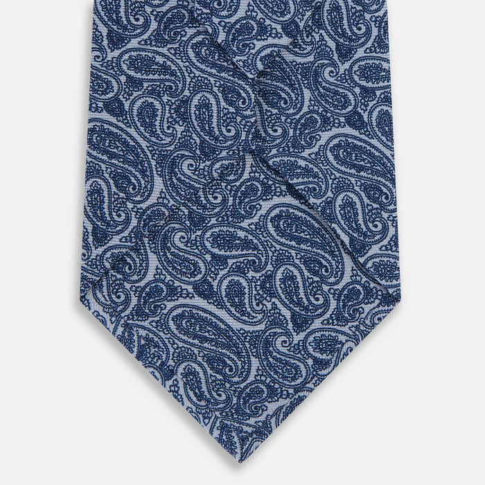 Pale Blue Paisley Printed Silk Tie Image 2