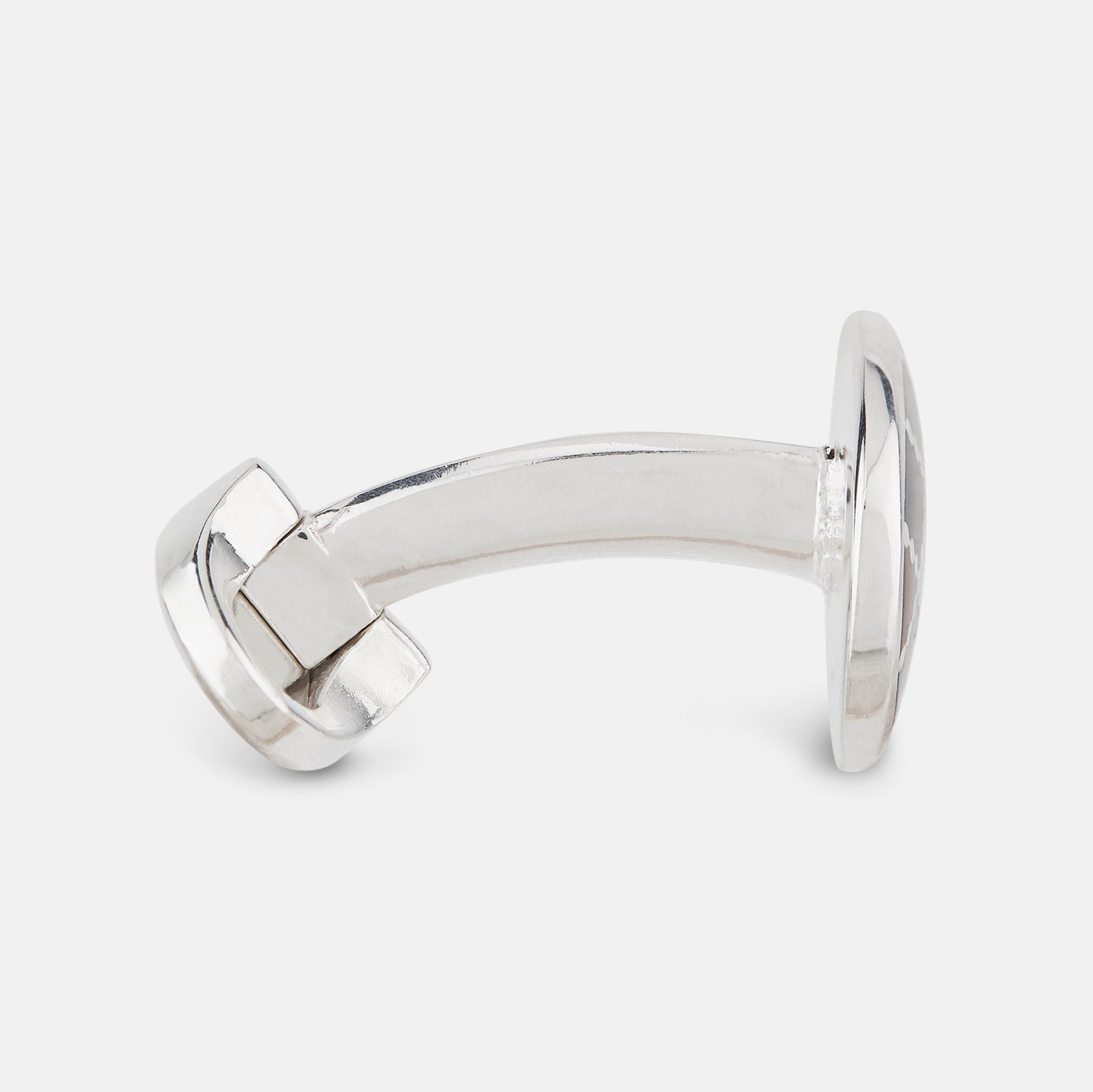 View 2 of product Displayed on a white background, the Turnbull & Asser Burgundy and Navy Checkered Oval Enamel Cufflinks capture masculine elegance with their geometric enamel design.