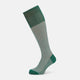 Turnbull & Asser Melon Green/White Thin Striped Long Sock features melon green and white vertical stripes with a solid green toe, heel, and cuff, shown singly against a plain light background.