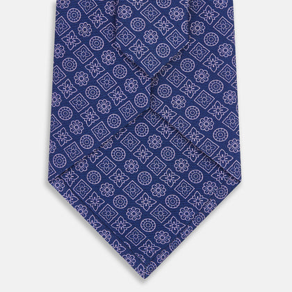 Azzurro Floral Tile Pattern Printed Silk Tie Image 2
