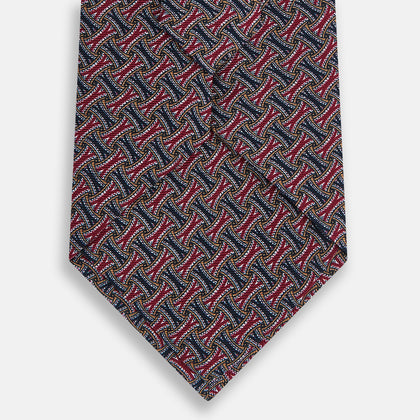 Burgundy and Navy Weave Patterned Silk Tie Image 2