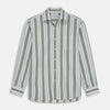 View 1 of product The Turnbull & Asser Green, Blue & White Stripe Weekend Fit Shirt features a Derby collar, 1-button cuffs, and chest pocket—ideal for stylish winter layering and classic sophistication.