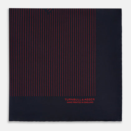 Navy and Red Stripe Silk Pocket Square Image 2