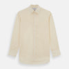 View 1 of product The Cream Fine Pencil Stripe Mayfair Shirt by Turnbull & Asser features long sleeves, a pointed collar, and buttoned cuffs. Crafted from breathable cotton with fine pencil stripes, it is shown laid flat on a white background.
