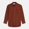 View 1 of product The Turnbull & Asser Burgundy Cotton and Cashmere Weekend Fit Shirt features a Dorset collar, 1-button cuffs, and a relaxed fit, shown flat against a white background.
