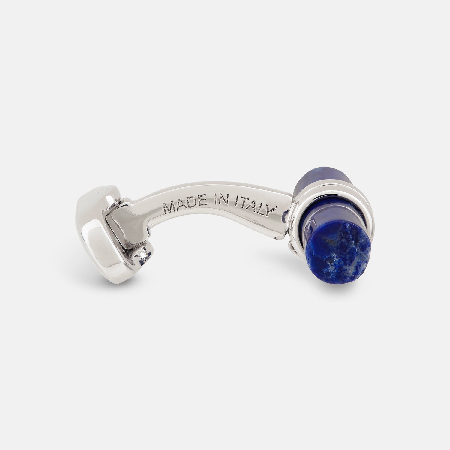 View 2 of product Turnbull & Asser’s Lapis Lazuli Handlebar Cufflinks feature sterling silver with cylindrical lapis lazuli bars, shown on a white background.