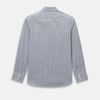 View 3 of product The Turnbull & Asser Grey Ticking Stripe Westminster Shirt features thin vertical grey stripes and a classic collar, showcased against a plain white background.