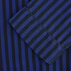 View 3 of product The Turnbull & Asser Blue and Navy Candy Stripe Silk Hyde Pyjamas Set features a long-sleeve button-up top with a chest pocket and elastic-waist pants, shown on a plain white background.