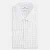 View 5 of product A long-sleeve, button-down Navy Blue Hairline Multi Stripe Mayfair Shirt by Turnbull & Asser is displayed flat against a white background.