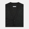 View 4 of product The Turnbull & Asser Dark Grey Melange Cashmere Cardigan features long sleeves, ribbed cuffs and hem, and two front pockets, shown on a plain white background.