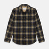 View 1 of product The Turnbull & Asser Navy and Beige Check Wool and Mohair Blend Somerset Overshirt, featuring long sleeves, two chest pockets, and a classic collar, is laid flat on a white background.