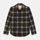 The Turnbull & Asser Navy and Beige Check Wool and Mohair Blend Somerset Overshirt, featuring long sleeves, two chest pockets, and a classic collar, is laid flat on a white background.