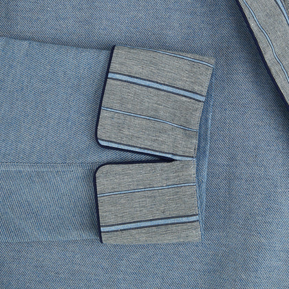 Blue Stripe Collar Cotton Twill Gown Image 3