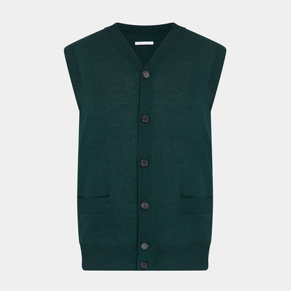 Petrol Green Fine Merino V-Neck Sleeveless Cardigan