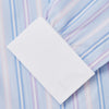 View 3 of product The Turnbull & Asser Light Blue Multi Stripe Cotton Regular Fit Penrose Shirt features light blue, white, and pink stripes with a crisp white collar and cuffs, displayed on a white background.