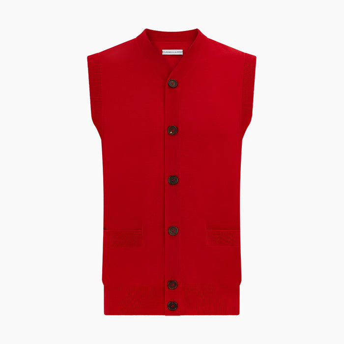 Red Fine Merino V-Neck Sleeveless Cardigan Image 3