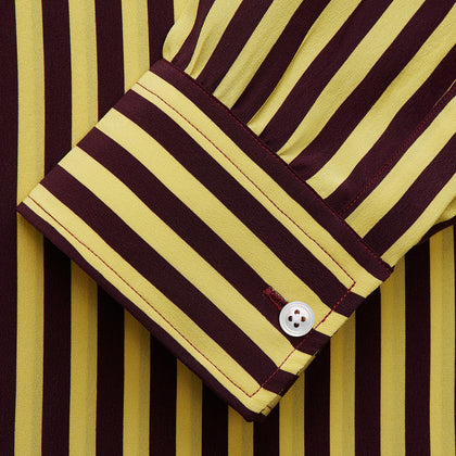 Yellow and Burgundy Candy Stripe Silk Weekend Fit Harold Shirt Image 1