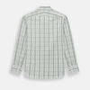View 3 of product The Turnbull & Asser Sage Green Plaid Check Westminster Shirt features a collared, long-sleeve button-up design with a white base and sage green plaid pattern, showcasing classic British craftsmanship against a clean white background.