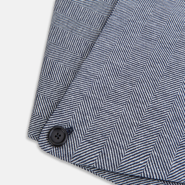 Navy Herringbone Silk and Linen Neck Warmer Image 3