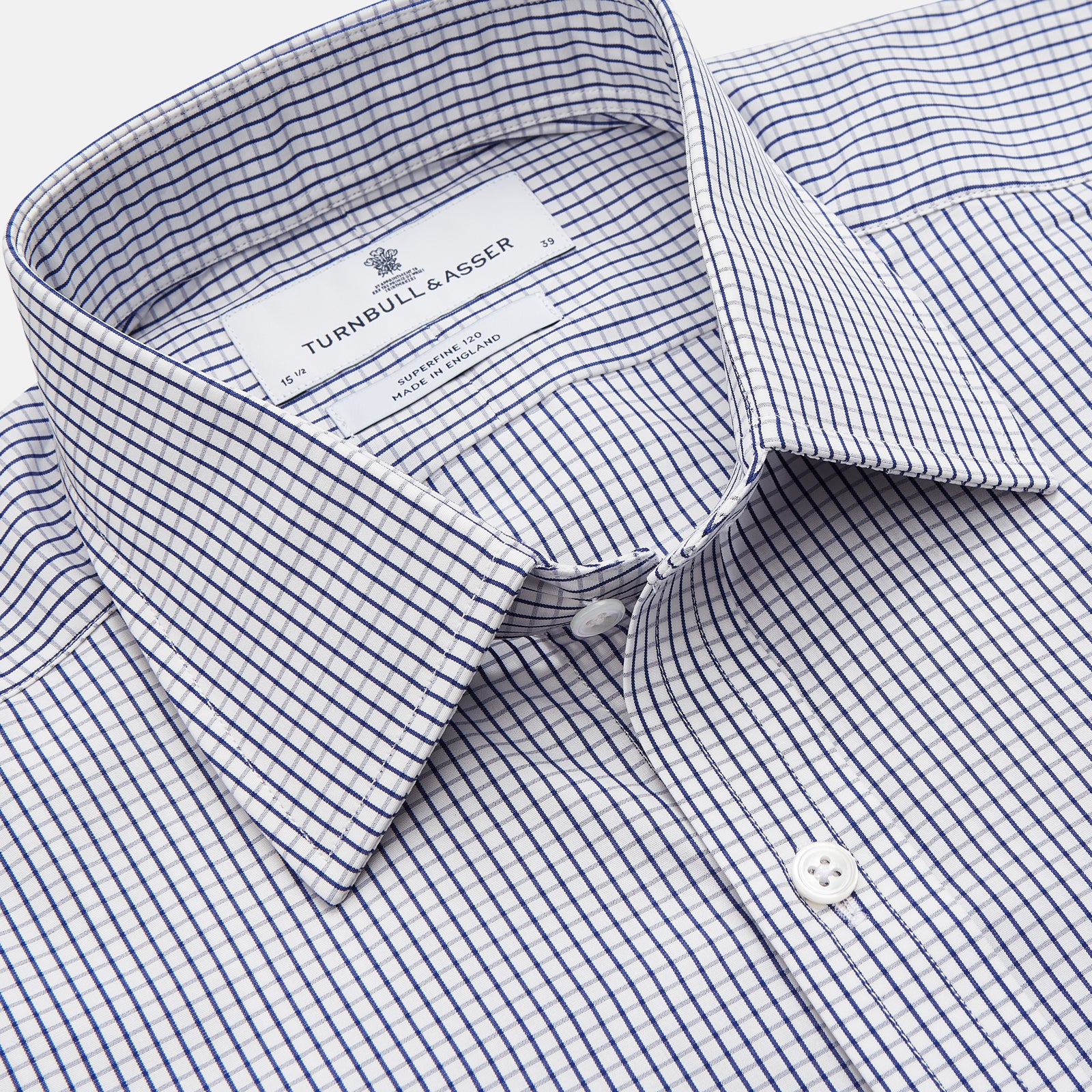 View 3 of product The Navy Check Cotton Regular Fit Mayfair Shirt by Turnbull & Asser features a timeless checked pattern for a classic look.