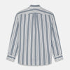 View 6 of product The Turnbull & Asser Blue, Green & White Stripe Weekend Fit Shirt features a Derby collar, 1-button cuffs, and a classic striped design—ideal for winter layering. Displayed on a plain white background.