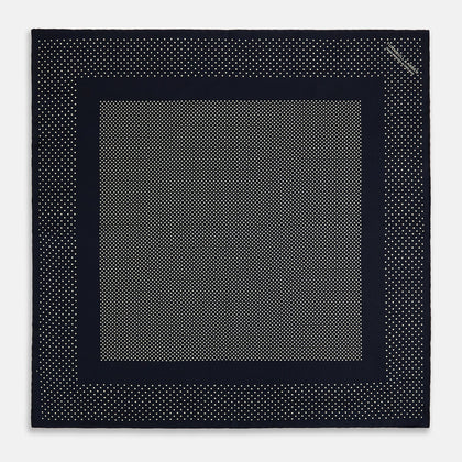 Navy and Cream Dot Silk Pocket Square Image 3
