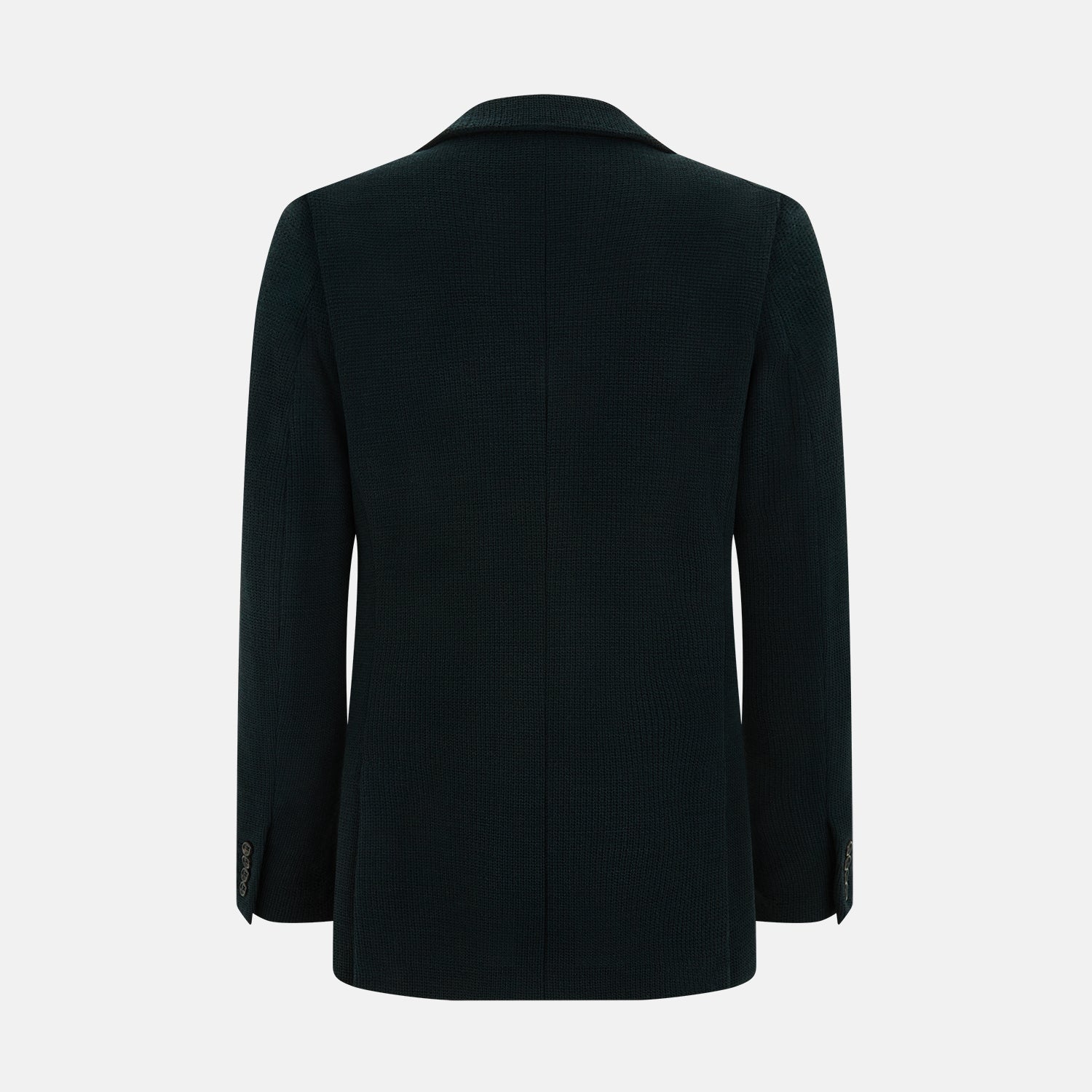 View 3 of product The Forest Green KNITTED CAMBRIDGE BLAZER by Turnbull & Asser, crafted from textured Italian wool with notch lapels, patch and chest pockets, and two buttons, is shown against a plain white background.