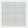 View 1 of product The Yellow Multi Double Grid Check Hand-Rolled Handkerchief by Turnbull & Asser is handcrafted in England, featuring a colorful check pattern with evenly spaced blue, green, yellow, and purple lines.