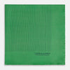 View 4 of product The Hunter Green Stripe Silk Pocket Square by Turnbull & Asser features thin black vertical stripes on one corner and “Turnbull & Asser Hand Printed in England” printed in black, reflecting classic British heritage.