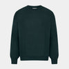 View 1 of product The Turnbull & Asser Forest Green Fine Merino Round Neck Jumper for men is shown on a light gray background. This knitwear features a classic design with ribbed cuffs, hem, and neckline.