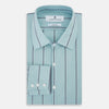 View 5 of product The Light Sage Track Stripe Westminster Shirt by Turnbull & Asser features a Turnbull collar, long sleeves, and vertical track stripes, shown on a white background.
