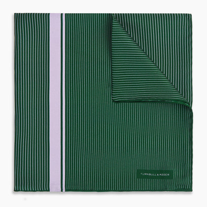 Forest Green and Lilac Stripe Silk Pocket Square Image 4
