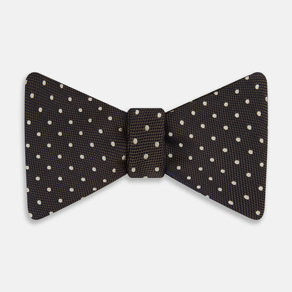 White and Brown Micro Dot Silk Bow Tie