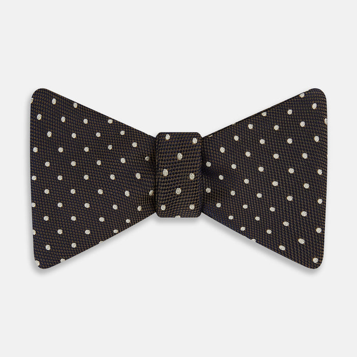 White and Brown Micro Dot Silk Bow Tie
