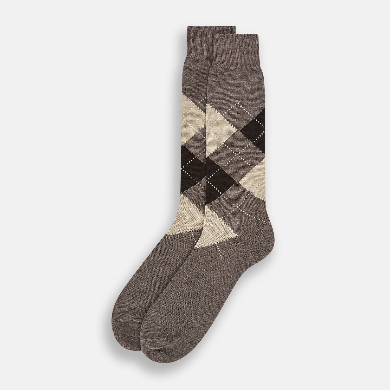 View 2 of product A single Turnbull & Asser Grey Melange Wool Check Mid-Length Sock, shown against a white background.