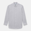 View 1 of product The Purple Multi Stripe Mayfair Shirt from Turnbull & Asser is a pure cotton, collared long-sleeve shirt with white and gray vertical stripes and buttoned cuffs, displayed flat on a white background.