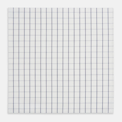 Dark Navy Double-Line Check Hand-Rolled Handkerchief Image 1