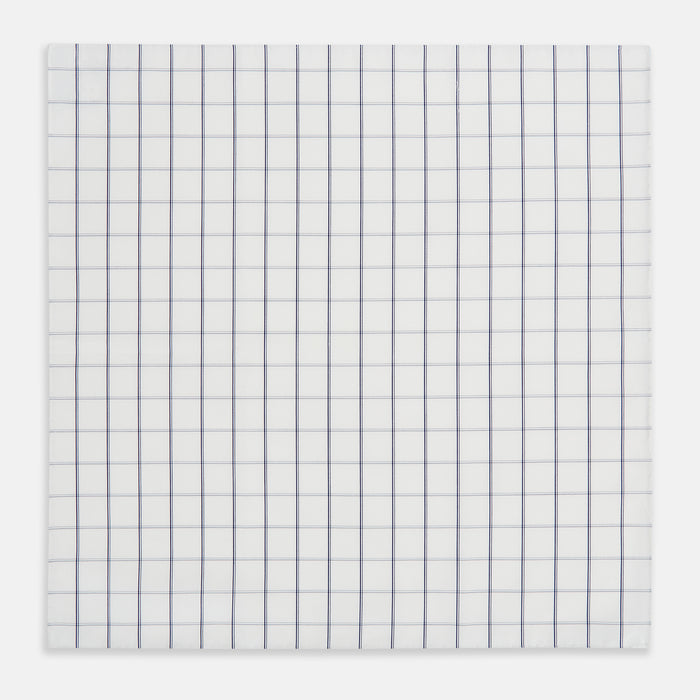 Dark Navy Double-Line Check Hand-Rolled Handkerchief Image 1