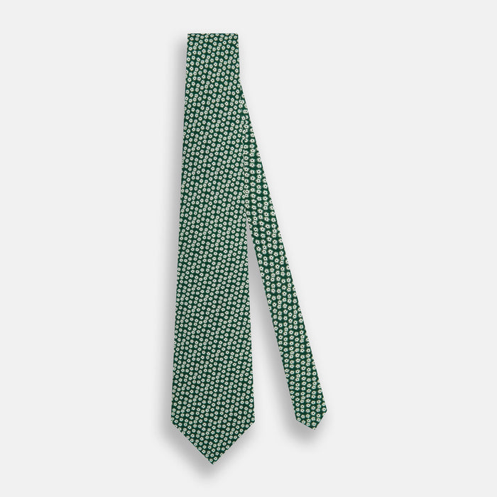 Forest Green Flower-Patterned Printed Silk Tie Image 1